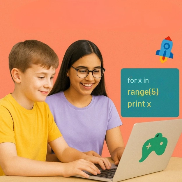 Kids learning coding with Scratch programming - visual blocks on computer screen