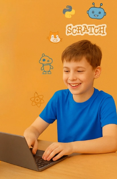 Children enjoying Python programming class with mentor guidance